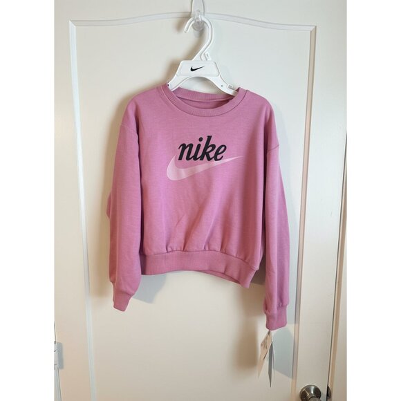 Nike Girls 2-Piece Outfit Pink Crewneck Sweatshirt & Black Skirt Set - Picture 2 of 5